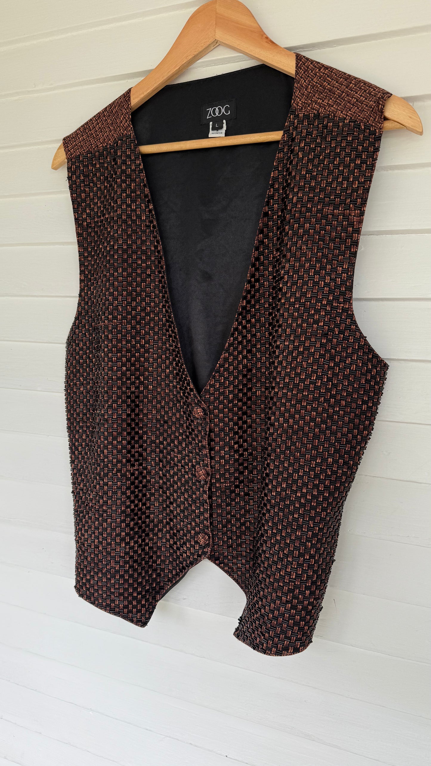 Vintage Handmade Beaded Vest with adjustable tie in back (L)