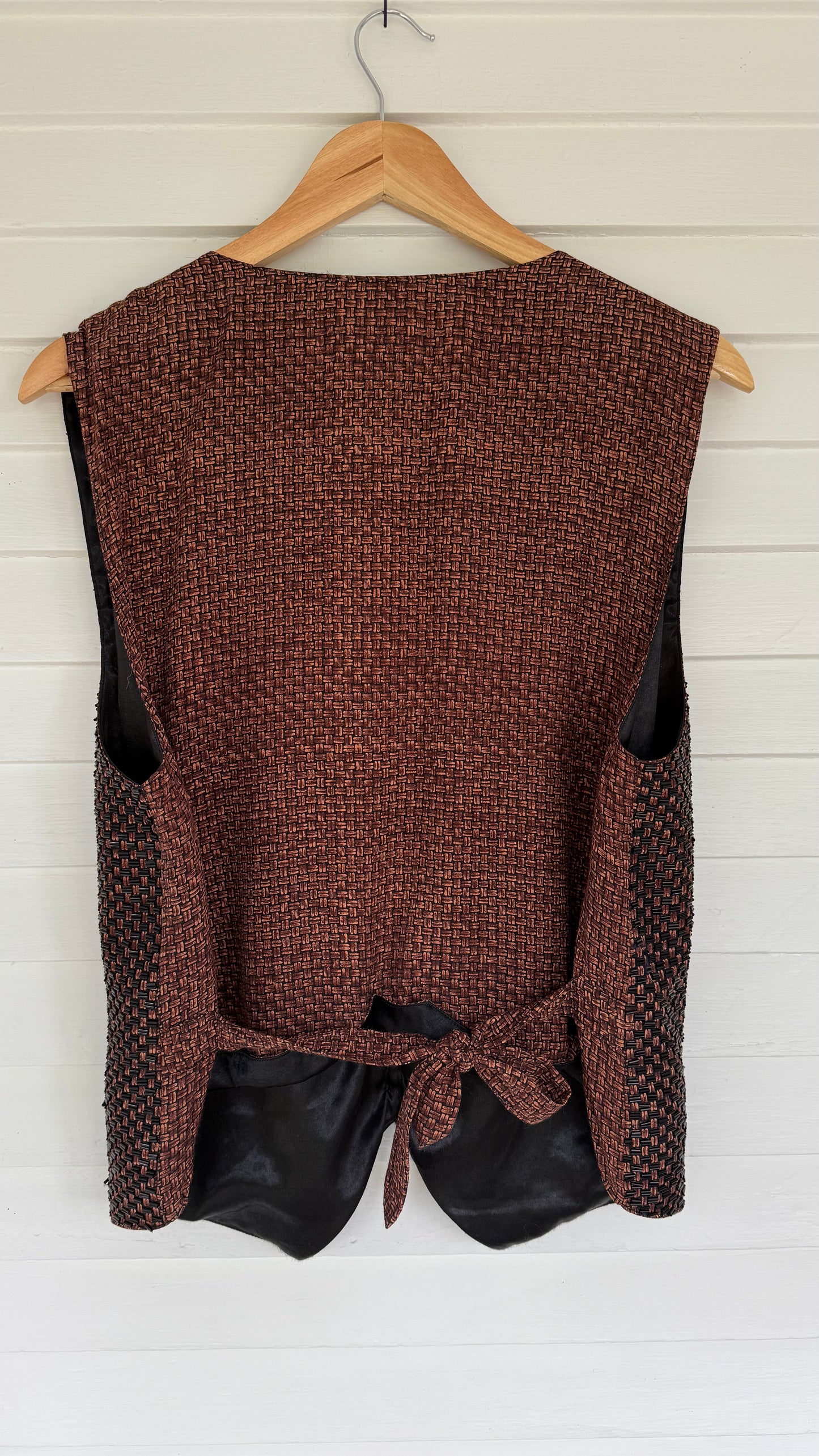 Vintage Handmade Beaded Vest with adjustable tie in back (L)