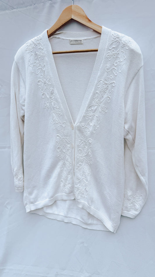 Vintage Liz Claiborne White Embroidered Cardigan (PL)