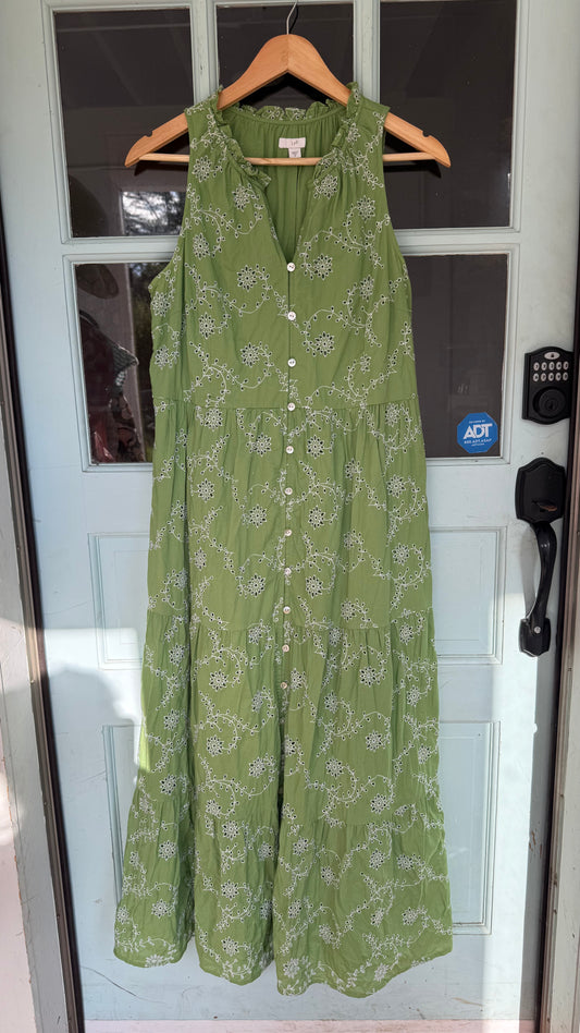 JJill Cotton Garden Green Dress (M)