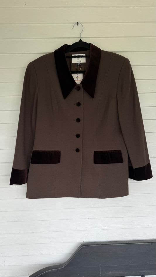 Vintage Chocolate Brown Velvet Trim Wool Blazer (14)