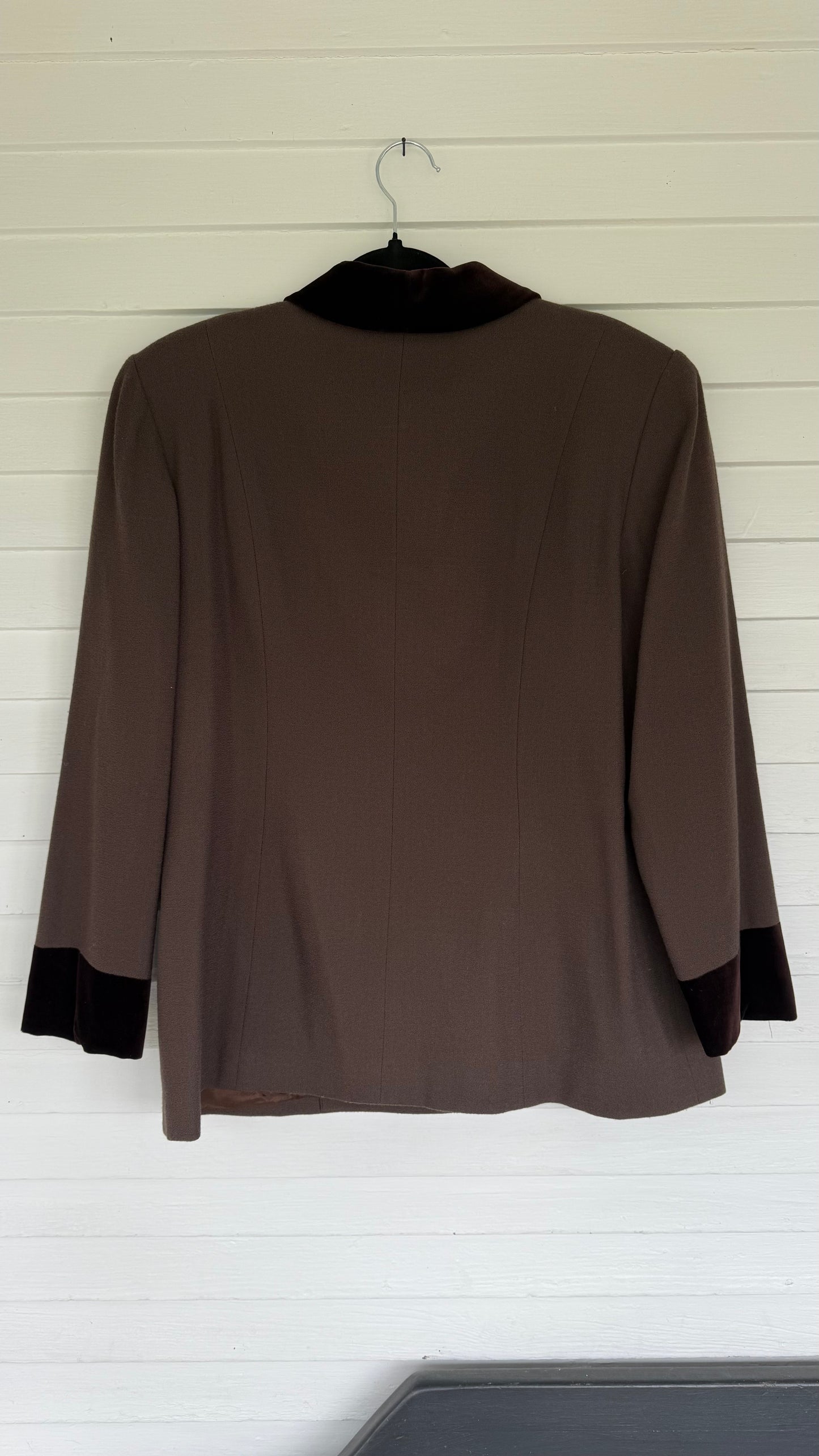 Vintage Chocolate Brown Velvet Trim Wool Blazer (14)