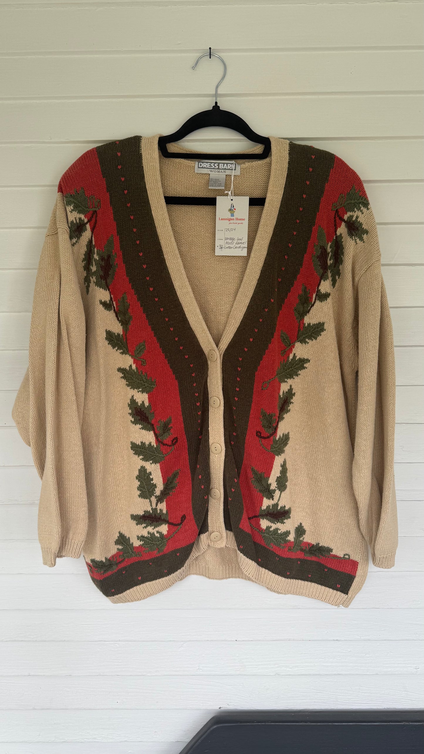 Vintage Leaf Motif Cardigan (XXL)