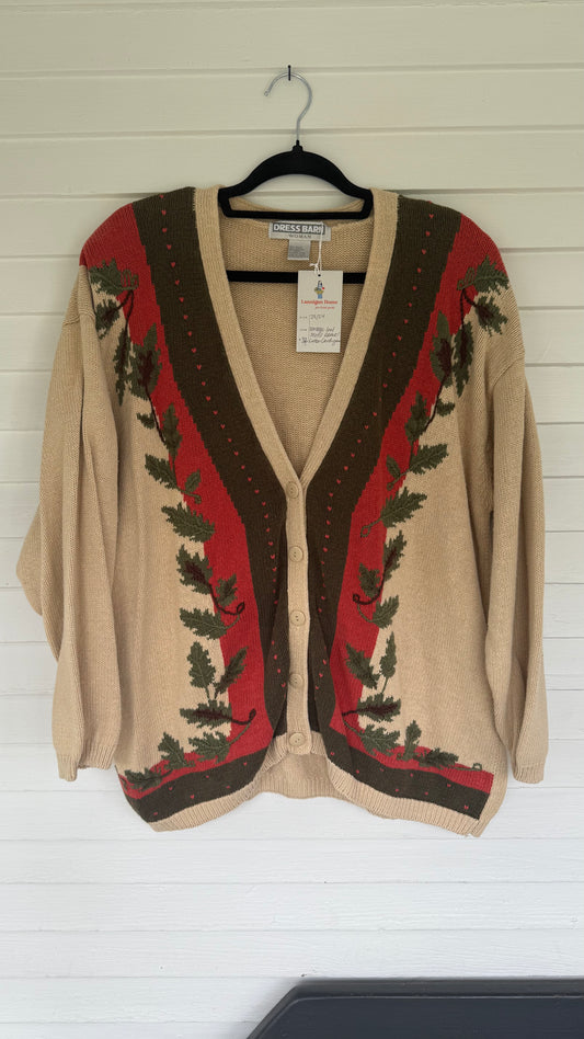 Vintage Leaf Motif Cardigan (XXL)