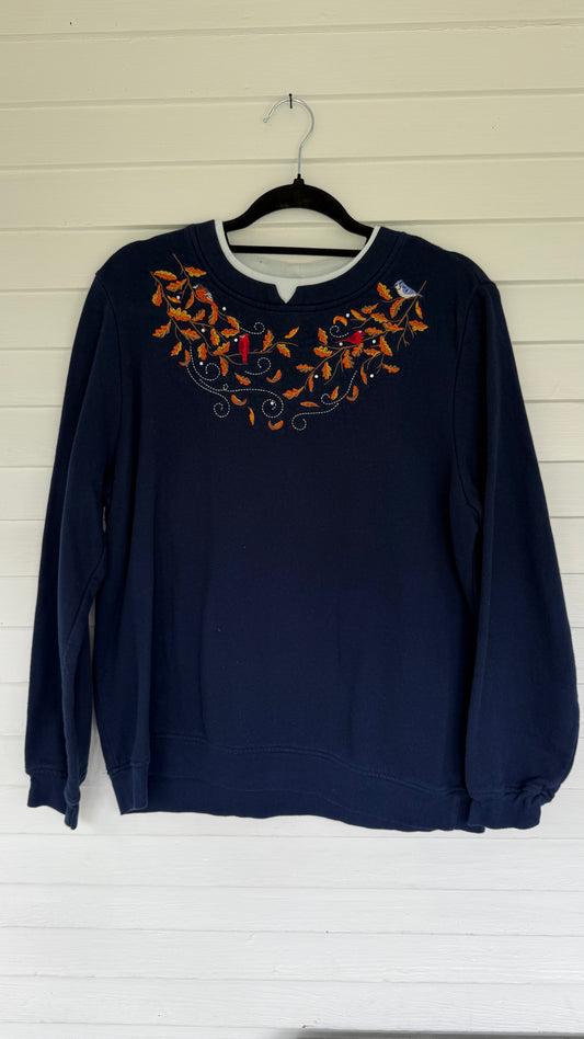 Vintage Bluejay and Cardinal Motif Double Collar Crewneck (L)