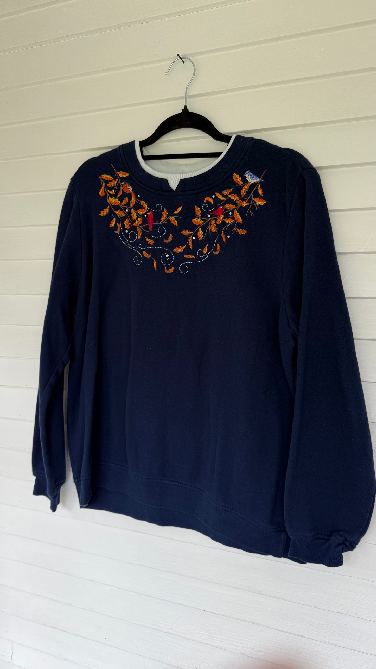 Vintage Bluejay and Cardinal Motif Double Collar Crewneck (L)